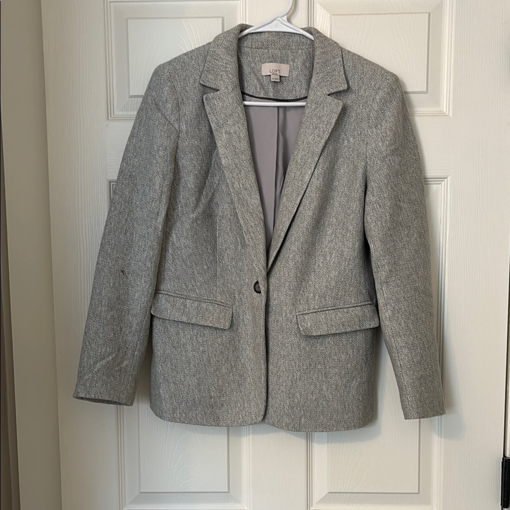 LOFT Gray Structured Blazer Wool-Blend